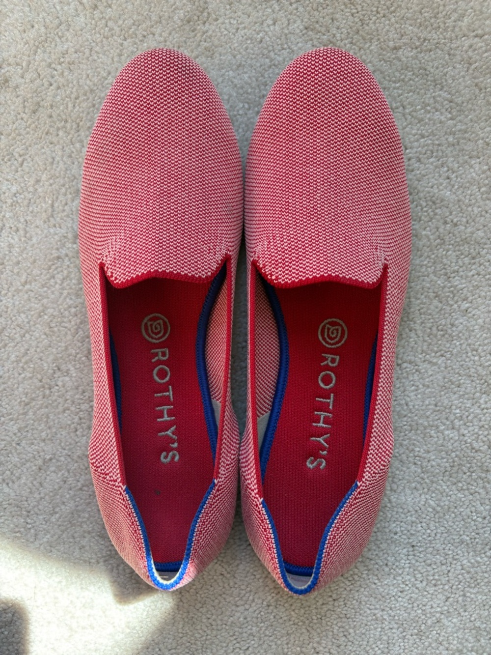 Rothy's Slip-On Flats in Coral/White Knit
